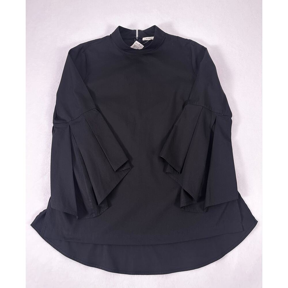 NWT Pleione Black Mock Neck Bell Sleeve Blouse Tiered Sleeve Top Size Medium - Picture 5 of 10